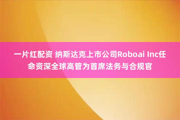 一片红配资 纳斯达克上市公司Roboai Inc任命资深全球高管为首席法务与合规官